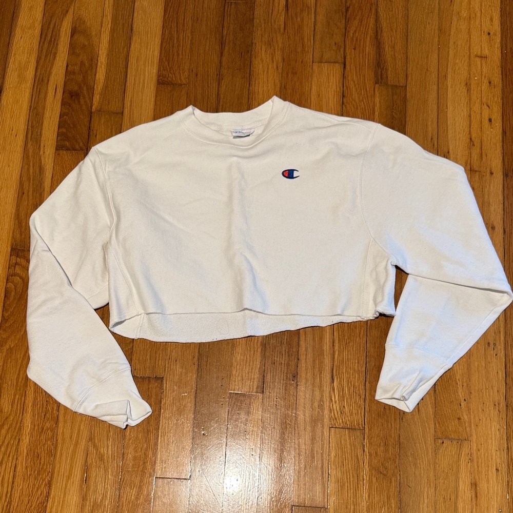Champion Women's Off-White Cropped Hoodie